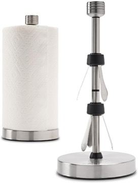 Stainless Steel Paper Towel Holder Stand Designed for Easy One- Handed Operation - This Sturdy Weighted Paper Towel Holder Countertop Model Has Suction Cups and Holds All Paper Towel Rolls