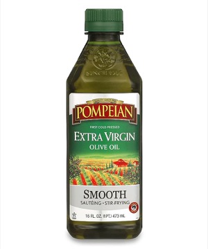 Pompeian Smooth Extra Virgin Olive Oil, First Cold Pressed, Mild and Delicate Flavor, Perfect for Sauteing Stir-Frying, Naturally Gluten Free, Non-Allergenic, Non-GMO, 16 FL. OZ., Single Bottle