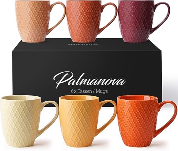 MIAMIO - Coffee Mugs set of 6 / Coffee Cups - 6 x 12 Oz Ceramic Mugs - Large Coffee Mugs - Microwave & Dishwasher safe - Palmanova Collection (Red)