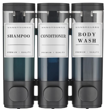 Shampoo Dispenser Wall Mounted 3 Chamber, No Drill Shower Soap and Conditioner Dispenser with Waterproof Labels, Wall Mounted Shower Soap Dispenser for Bathroom