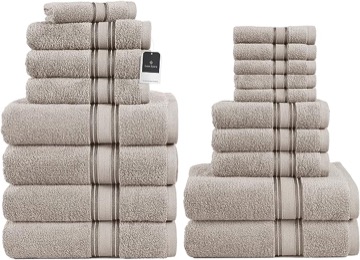 LANE LINEN Bath Towel Sets - 100% Cotton Towels for Bathroom, Luxury Hotel Towels, Zero Twist, Quick Dry Shower Towels, Super Aborbent Bath Towels, 6 Hand Towels, 6 Wash Cloths - Platinum (18 Pack)