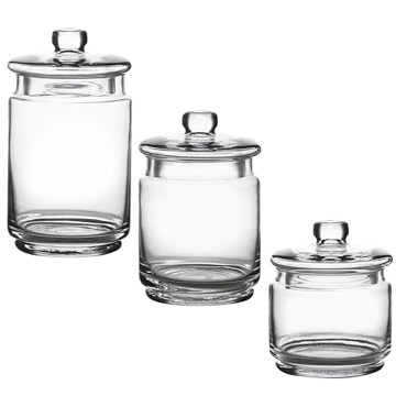 WHOLE HOUSEWARES Glass Apothecary Jars with Lids - Set of 3 for Bathroom Storage, Qtip & Cotton Swab Holder, Laundry Room & Makeup Desk Organization Visit the WHOLE HOUSEWARES Store