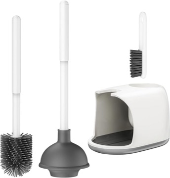 Bthiner Toilet Brush and Plunger Set, 2 in 1 Toilet Bowl Brush Plunger Set with Holder, Bathroom Accessories Toilet Plunger with Caddy Stand for Deep Cleaning, White Brand: Bthiner