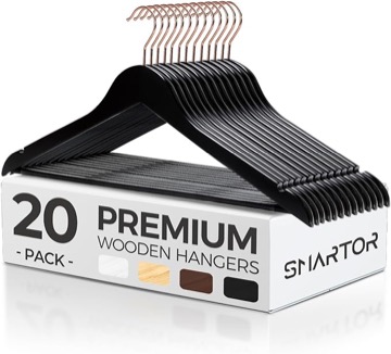 Smartor Wooden Hangers 20 Pack, Sturdy Coat Hangers for Closet, Quality Non Slip Hangers, Premium Heavy Duty Hangers, Durable Coat Hanger, Pants Hanger, Suit Hangers, with 360° Rose Gold Hook, White