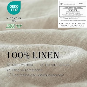 Simple&Opulence 100% Linen Duvet Cover Set 3pcs Basic Style Natural French Washed Flax Solid Color Soft Breathable Farmhouse Bedding with Button Closure - Linen, Queen