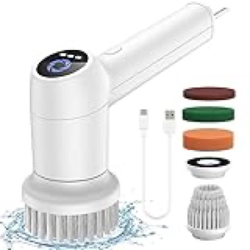 KEUASX Electric Spin Scrubber Cordless Tub and Tile Scrubber, Shower Scrubber for Cleaning with 5 Replaceable Heads, Scrub Brush Cleaner for Bathroom Floor Window Kitchen Sink, Handheld Power Scrubber