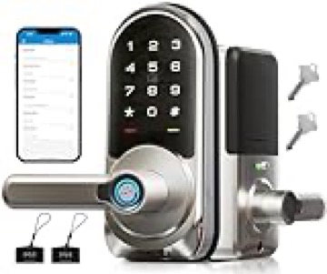 Veise Smart Lock, Keyless Entry Door Lock with Handle, Fingerprint Door Lock, 7-in-1 Smart Locks for Front Door, Electronic Digital Lock with Keypad, APP Control, Front Door Lock Set, Satin Nickel