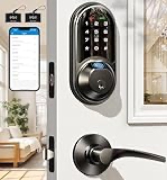Veise Smart Locks for Front Door, 2 Lever Handles, Fingerprint Keyless Entry, App Control Biometric Door Lock Set, Electronic Digital Touchscreen Keypad Deadbolt, Easy Install, Auto Lock, Matte Black